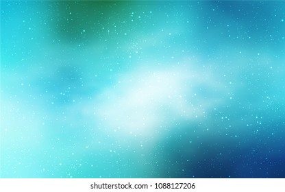 Light Blue, Green vector layout with cosmic stars. Blurred decorative design in simple style with galaxy stars. Pattern for futuristic ad, booklets.