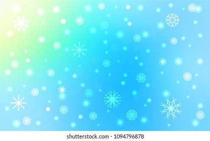 Light Blue, Green vector layout with bright snowflakes. Shining colored illustration with snow in christmas style. The pattern can be used for new year ad, booklets.
