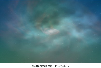 Light Blue, Green vector layout with cosmic stars. Space stars on blurred abstract background with gradient. Pattern for futuristic ad, booklets.