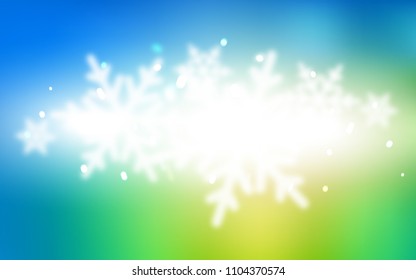 Light Blue, Green vector layout with bright snowflakes. Decorative shining illustration with snow on abstract template. The template can be used as a new year background.