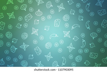 Light Blue, Green vector layout with restaurant food. Beautiful colored illustration with food in doodle style. Design for ad, poster, banner of cafes or restaurants.