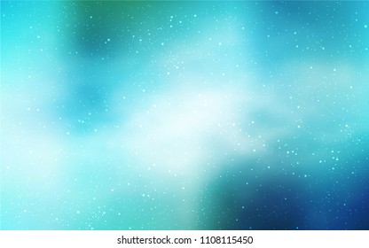 Light Blue, Green vector layout with cosmic stars. Space stars on blurred abstract background with gradient. Best design for your ad, poster, banner.