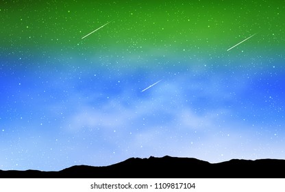 Light Blue, Green vector layout with cosmic stars. Glitter abstract illustration with colorful cosmic stars. Pattern for futuristic ad, booklets.