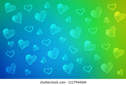 Light Blue, Green vector layout with sweet hearts. Beautiful colored illustration with hearts in celebration style. Pattern can be used for valentine's ad, booklets.