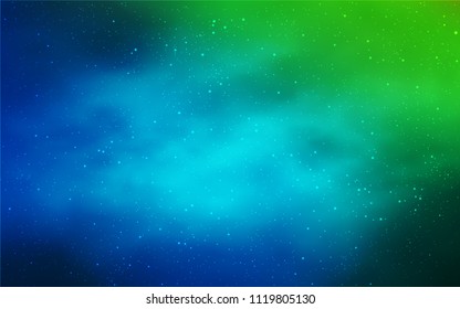 Light Blue, Green vector layout with cosmic stars. Space stars on blurred abstract background with gradient. Smart design for your business advert.