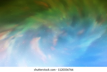 Light Blue, Green vector layout with cosmic stars. Glitter abstract illustration with colorful cosmic stars. Pattern for astronomy websites.