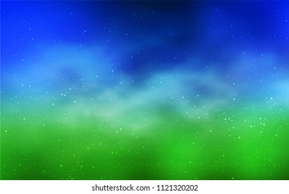Light Blue, Green vector layout with cosmic stars. Blurred decorative design in simple style with galaxy stars. Template for cosmic backgrounds.
