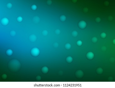 Light Blue, Green vector layout with circle shapes. Glitter abstract illustration with blurred drops of rain. The pattern can be used for aqua ad, booklets.