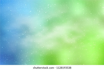 Light Blue, Green vector layout with cosmic stars. Shining colored illustration with bright astronomical stars. Best design for your ad, poster, banner.