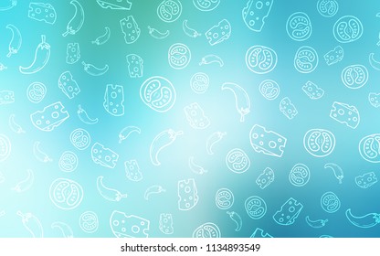 Light Blue, Green vector layout with restaurant food. Beautiful colored illustration with food in doodle style. Pattern for ads of breakfast, lunch, dinner.