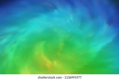 Light Blue, Green vector layout with cosmic stars. Shining colored illustration with bright astronomical stars. Pattern for astronomy websites.