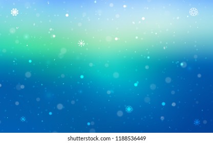 Light Blue, Green vector layout with bright snowflakes. Glitter abstract illustration with crystals of ice. The pattern can be used for year new  websites.