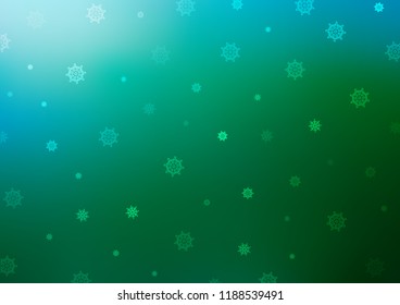 Light Blue, Green vector layout with bright snowflakes. Blurred decorative design in xmas style with snow. The pattern can be used for new year leaflets.