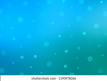 Light Blue, Green vector layout with bright snowflakes. Snow on blurred abstract background with gradient. The pattern can be used for year new  websites.