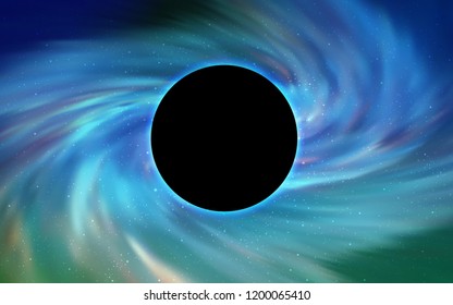 Light Blue, Green vector layout with a black hole, universe. Gradient colorful illustration with a black hole, stars. Backdrop for super sales on Black Friday.