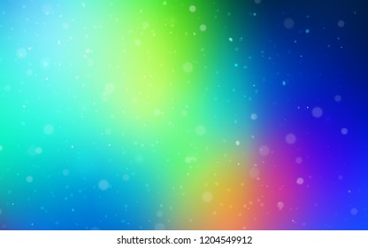 Light Blue, Green vector layout with bright snowflakes. Snow on blurred abstract background with gradient. The pattern can be used for new year ad, booklets.