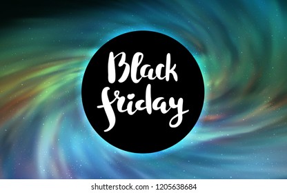Light Blue, Green vector layout with a black hole, universe. Decorative design in space style with a black hole. Backdrop for Black Friday promotions.