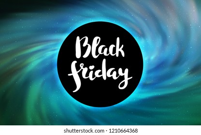 Light Blue, Green vector layout with a black hole, universe. Decorative design in space style with a black hole. Black Friday design for ads, commercials.
