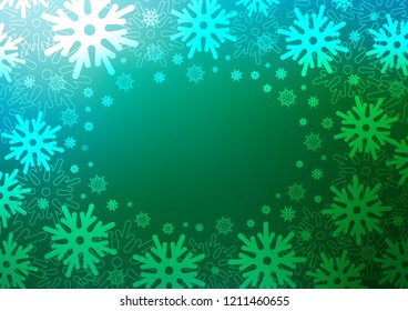 Light Blue, Green vector layout with bright snowflakes. Blurred decorative design in xmas style with snow. The template can be used as a new year background.