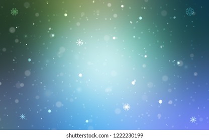 Light Blue, Green vector layout with bright snowflakes. Glitter abstract illustration with crystals of ice. The pattern can be used for new year leaflets.