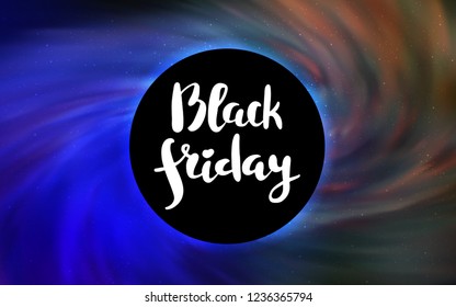Light Blue, Green vector layout with a black hole, universe. Illustration with colorful milky way stars and a black hole. Backdrop for super sales on Black Friday.