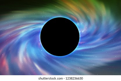 Light Blue, Green vector layout with a black hole, universe. Colorful black hole with shining night sky stars. Black Friday design for ads, commercials.