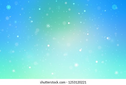 Light Blue, Green vector layout with bright snowflakes. Glitter abstract illustration with crystals of ice. New year design for your ad, poster, banner.