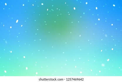 Light Blue, Green vector layout with bright snowflakes. Shining colorful illustration with snow on abstract template. Pattern for new year leaflets.