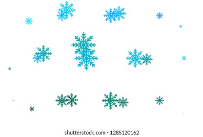Light Blue, Green vector layout with bright snowflakes. Modern geometrical abstract illustration with crystals of ice. The pattern can be used for new year leaflets.