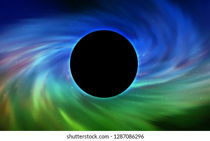 Light Blue, Green vector layout with a black hole, universe. Decorative design in space style with a black hole. Template for Black Friday sales.