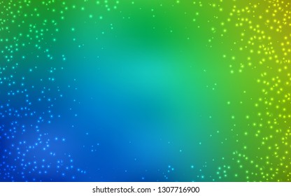 Light Blue, Green vector layout with cosmic stars. Glitter abstract illustration with colorful cosmic stars. Smart design for your business advert.