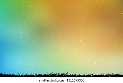 Light Blue, Green vector layout with cosmic stars. Glitter abstract illustration with colorful cosmic stars. Pattern for futuristic ad, booklets.