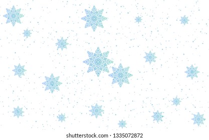Light Blue, Green vector layout with bright snowflakes. Snow on blurred abstract background with gradient. The pattern can be used for new year ad, booklets.