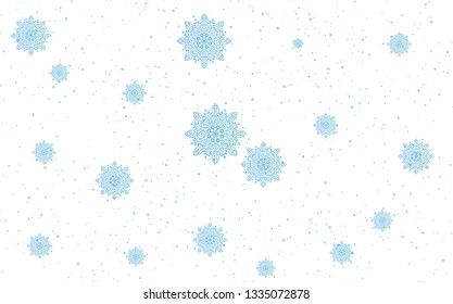 Light Blue, Green vector layout with bright snowflakes. Snow on blurred abstract background with gradient. The pattern can be used for new year ad, booklets.