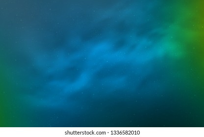 Light Blue, Green vector layout with cosmic stars. Shining colored illustration with bright astronomical stars. Pattern for futuristic ad, booklets.