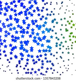Light Blue, Green vector layout with bright stars. Blur decorative design in simple style with stars. Theme for cell phones.