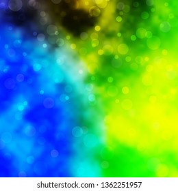 Light Blue, Green vector layout with circles. Glitter abstract illustration with colorful drops. New template for your brand book.