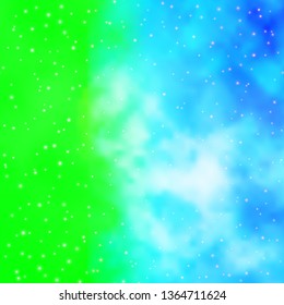 Light Blue, Green vector layout with bright stars. Shining colorful illustration with small and big stars. Design for your business promotion.