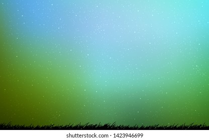 Light Blue, Green vector layout with cosmic stars. Shining colored illustration with bright astronomical stars. Pattern for astronomy websites.