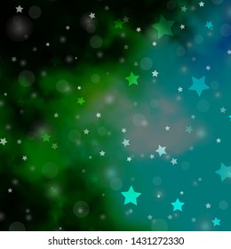 Light Blue, Green vector layout with circles, stars. Abstract illustration with colorful spots, stars. Template for business cards, websites.