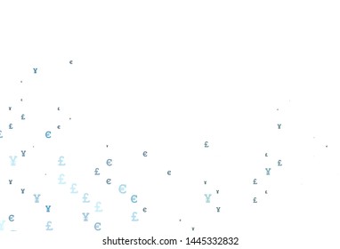 Light Blue, Green vector layout with banking symbols. Illustration with EUR, JPY, GBP signs on white template. The pattern can be used as ads, poster, banner for payments.