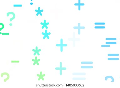 Light Blue, Green vector layout with algebra elements. Modern geometrical illustration with numerals. Pattern for ad, booklets, leaflets of education.