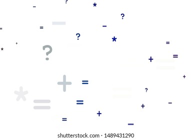 Light Blue, Green vector layout with algebra elements. Colored mathematic signs with gradient on white background. Smart design for university advert.