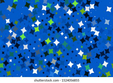 Light Blue, Green vector layout with bright stars. Stars on blurred abstract background with gradient. Best design for your ad, poster, banner.