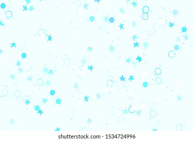 Light Blue, Green vector layout with stars, suns. Blurred decorative design in simple style with stars, suns. Template for cosmic backgrounds.