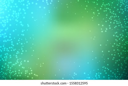 Light Blue, Green vector layout with cosmic stars. Blurred decorative design in simple style with galaxy stars. Best design for your ad, poster, banner.