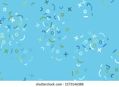 Light Blue, Green vector layout with algebra elements. Blurred design in simple style with collection of numerals. Best design a poster, banner of a math college.