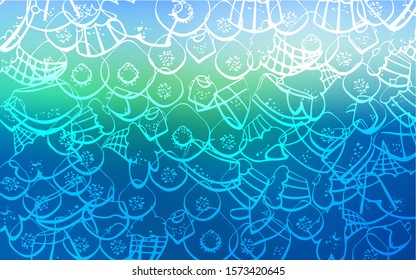 Light Blue, Green vector layout with sweet desserts. Illustration with set of sweet food in doodle style. Doodle design for your business advert of cafes.
