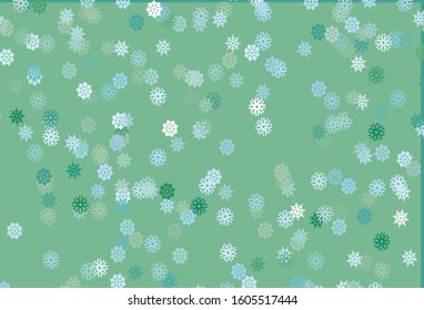 Light Blue, Green vector layout with bright snowflakes. Glitter abstract illustration with crystals of ice. The pattern can be used for new year ad, booklets.