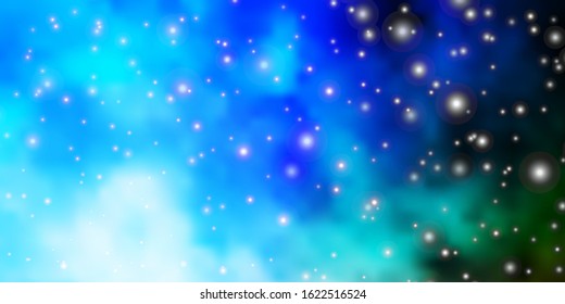 Light Blue, Green vector layout with bright stars. Shining colorful illustration with small and big stars. Pattern for websites, landing pages.